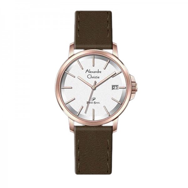 Alexandre Christie AC 1032 Rosegold White Brown Leather Lady LDLRGSL